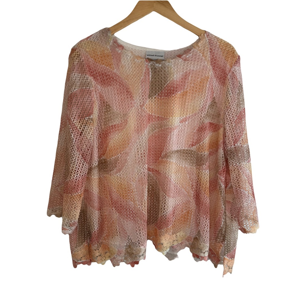 Alfred  Dunner  Women’s  Petite  XL  Peach  Pastel  Mesh  Blouse  Elegant